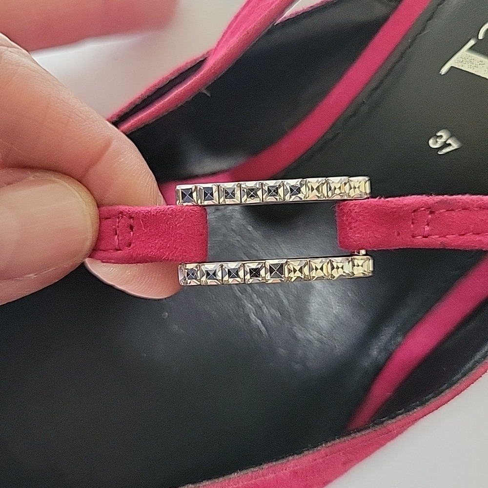 Zara Kitten Heel Point Toe Mules 7 Fuschia Pink Suede Chic Effortless Feminine - Picture 8 of 12